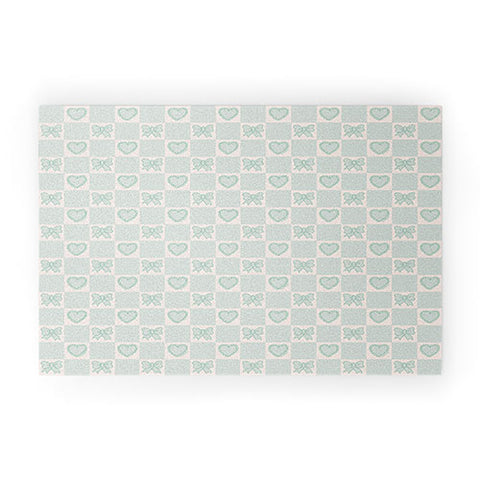 Doodle By Meg Blue Bow Checkered Print Welcome Mat