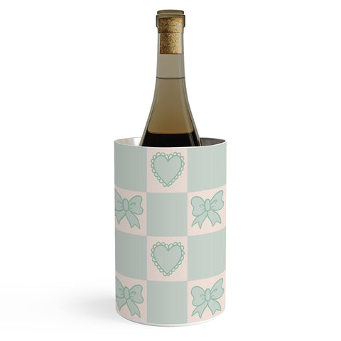 Doodle By Meg Blue Bow Checkered Print Wine Chiller