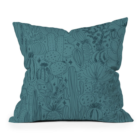 Doodle By Meg Cactus Scenes in Blue Outdoor Throw Pillow