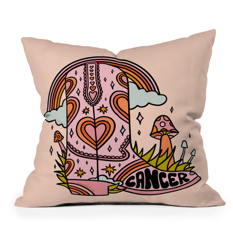 Doodle By Meg Cancer Cowboy Boot Outdoor Throw Pillow