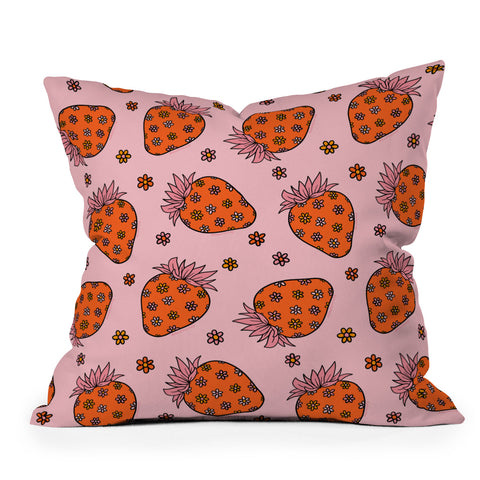 Doodle By Meg Flower Strawberry Print Outdoor Throw Pillow