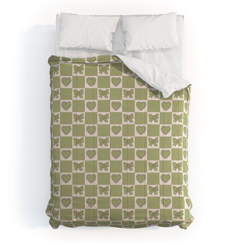 Doodle By Meg Green Bow Checkered Print Comforter