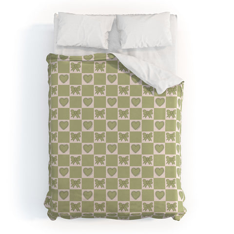 Doodle By Meg Green Bow Checkered Print Duvet Cover