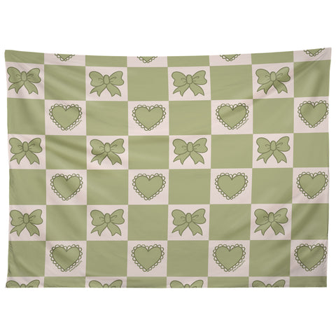 Doodle By Meg Green Bow Checkered Print Tapestry