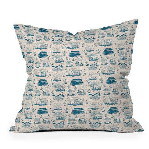 Doodle By Meg Mushroom Toile in Blue Outdoor Throw Pillow