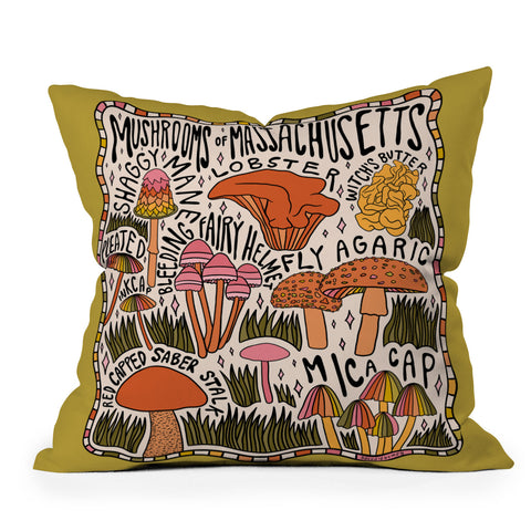 Doodle By Meg Mushrooms of Massachusetts Outdoor Throw Pillow