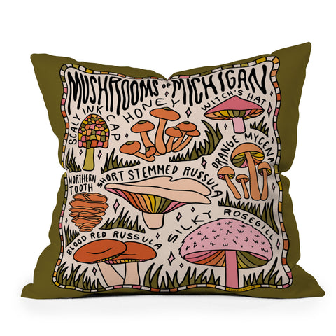 Doodle By Meg Mushrooms of Michigan Outdoor Throw Pillow