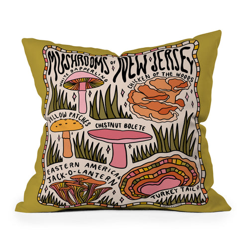 Doodle By Meg Mushrooms of New Jersey Outdoor Throw Pillow