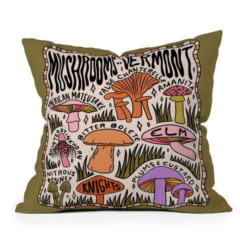 Doodle By Meg Mushrooms of Vermont Outdoor Throw Pillow