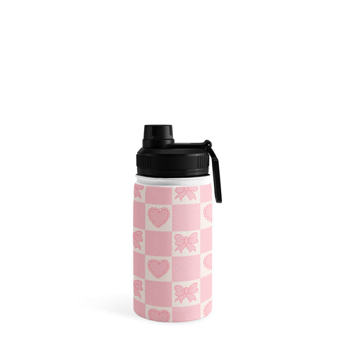 Doodle By Meg Pink Bow Checkered Print Water Bottle