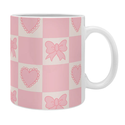 Doodle By Meg Pink Bow Checkered Print Coffee Mug