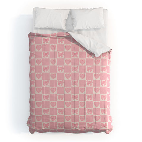 Doodle By Meg Pink Bow Checkered Print Comforter