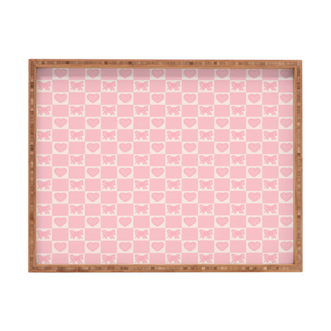 Doodle By Meg Pink Bow Checkered Print Rectangular Tray