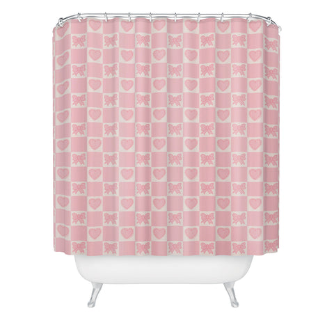 Doodle By Meg Pink Bow Checkered Print Shower Curtain