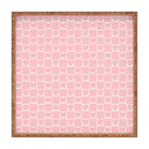 Doodle By Meg Pink Bow Checkered Print Square Tray