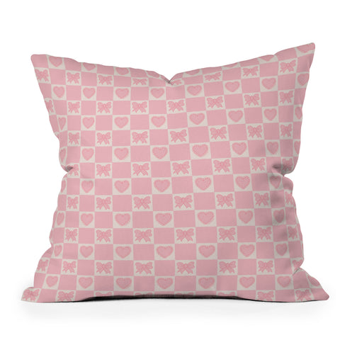 Doodle By Meg Pink Bow Checkered Print Throw Pillow