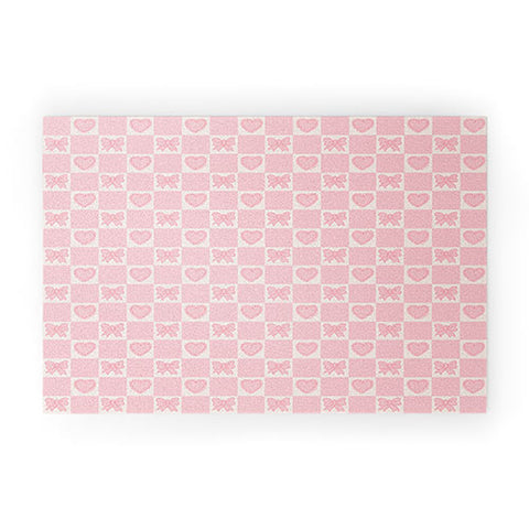 Doodle By Meg Pink Bow Checkered Print Welcome Mat