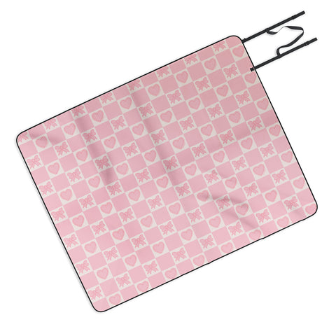 Doodle By Meg Pink Bow Checkered Print Picnic Blanket