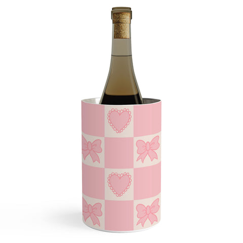 Doodle By Meg Pink Bow Checkered Print Wine Chiller