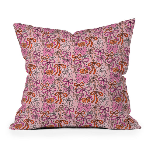 Doodle By Meg Pink Bow Print Outdoor Throw Pillow