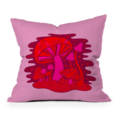 Doodle By Meg Pink Mushrooms Outdoor Throw Pillow