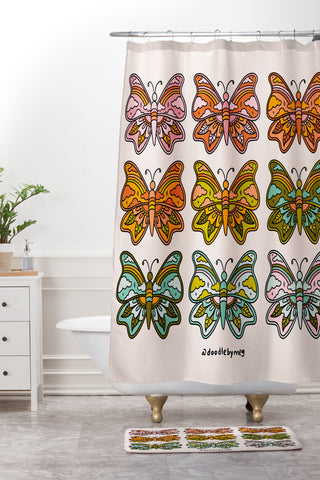 Doodle By Meg Rainbow Butterflies Shower Curtain And Mat