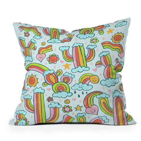Doodle By Meg Rainbow Cacti Outdoor Throw Pillow