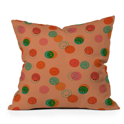 Doodle By Meg Smiley Face Print in Orange Outdoor Throw Pillow