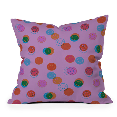 Doodle By Meg Smiley Face Print in Purple Outdoor Throw Pillow