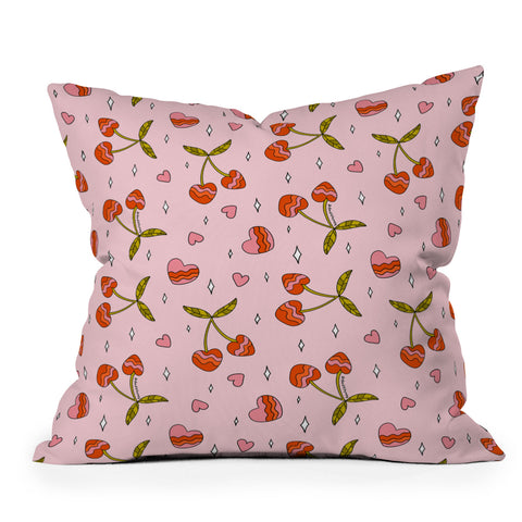 Doodle By Meg VIntage Cherry Print Outdoor Throw Pillow