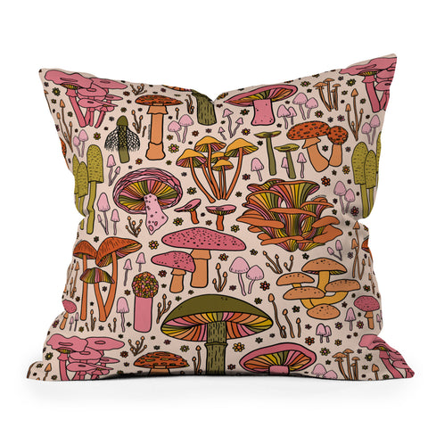 Doodle By Meg Vintage Mushroom Print Outdoor Throw Pillow