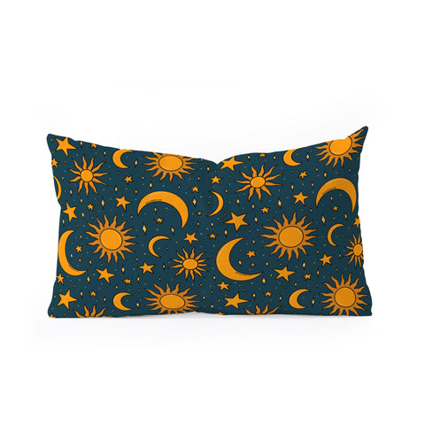 Doodle By Meg Vintage Sun and Star in Navy Oblong Throw Pillow