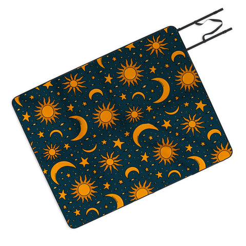 Doodle By Meg Vintage Sun and Star in Navy Picnic Blanket