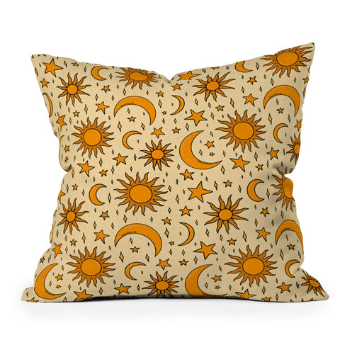 Doodle By Meg Vintage Sun and Star Print Outdoor Throw Pillow
