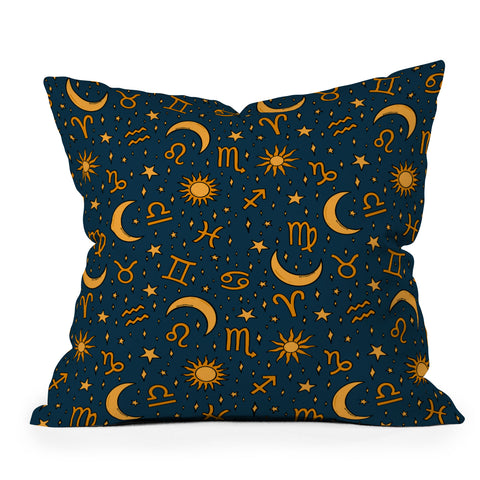 Doodle By Meg Zodiac Sun Star Print Navy Outdoor Throw Pillow