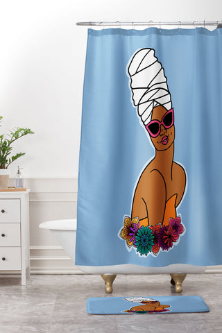 DorcasCreates Ayana in Blue Shower Curtain And Mat