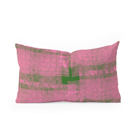 DorcasCreates Pink Green Mesh Pattern Oblong Throw Pillow
