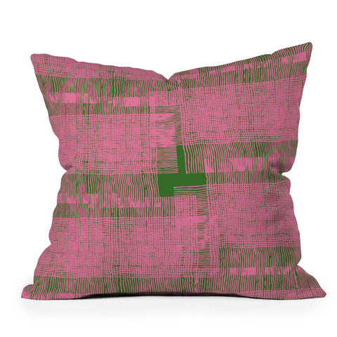 DorcasCreates Pink Green Mesh Pattern Outdoor Throw Pillow