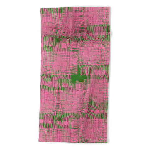 DorcasCreates Pink Green Mesh Pattern Beach Towel