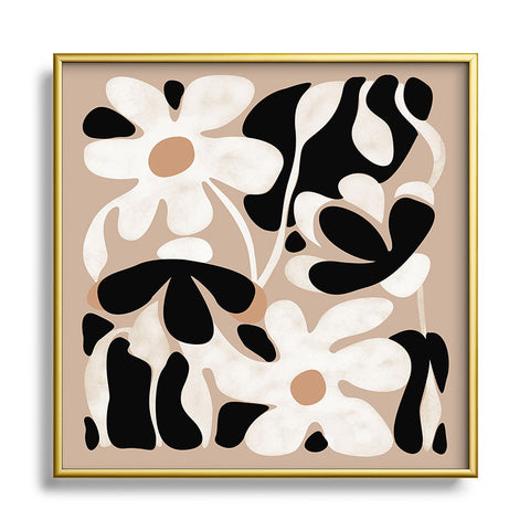 DorisciciArt monochrome flowers Square Metal Framed Art Print