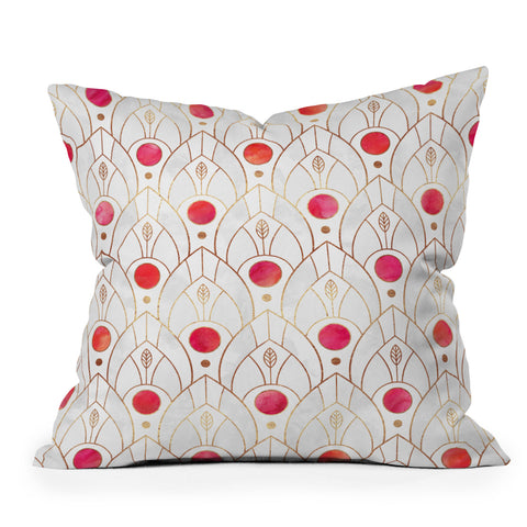 Elisabeth Fredriksson Art Deco Leaves Pink Outdoor Throw Pillow