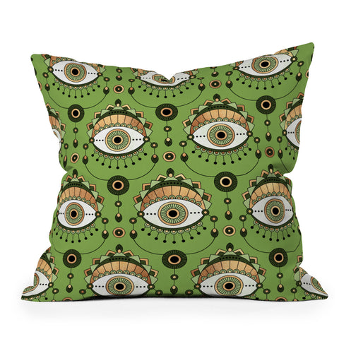 Elisabeth Fredriksson Eye Pattern Green Outdoor Throw Pillow