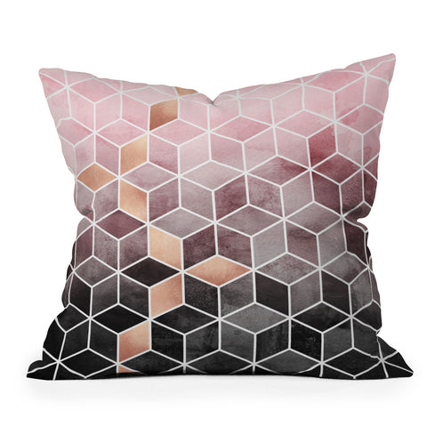 Elisabeth Fredriksson Pink Grey Gradient Cubes Outdoor Throw Pillow