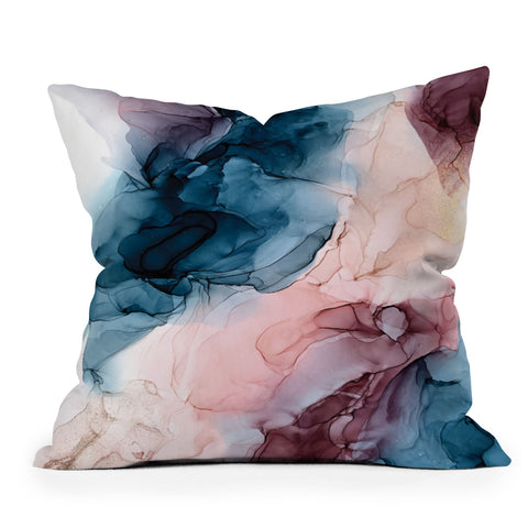 Elizabeth Karlson Pastel Plum Deep Blue Blush and Gold Painting Outdoor Throw Pillow