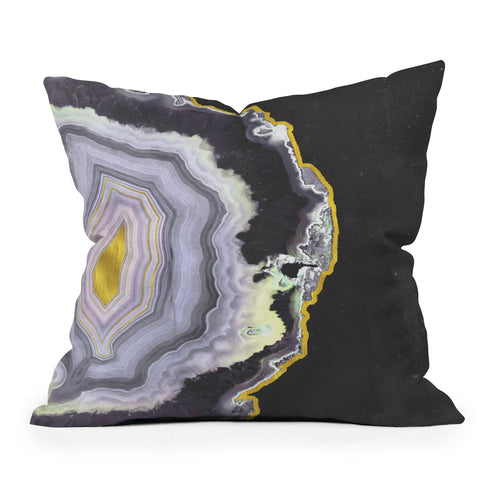 Emanuela Carratoni Black and Gold Agate Outdoor Throw Pillow