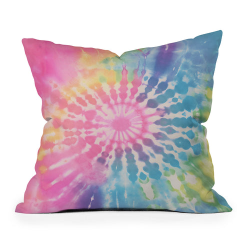 Emanuela Carratoni Boho Rainbow Tie Dye Outdoor Throw Pillow