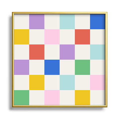 Emanuela Carratoni Checkered Rainbow Square Metal Framed Art Print