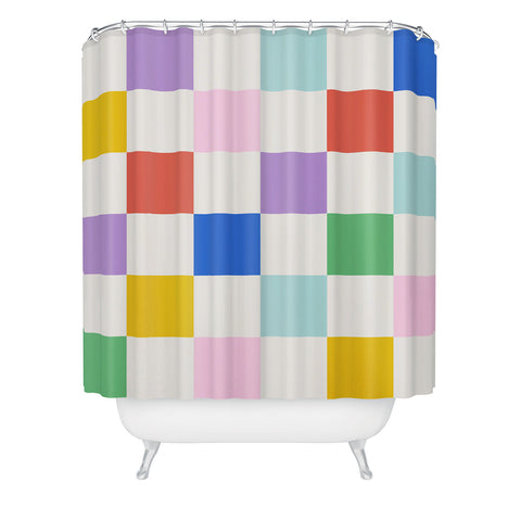 Emanuela Carratoni Checkered Rainbow Shower Curtain