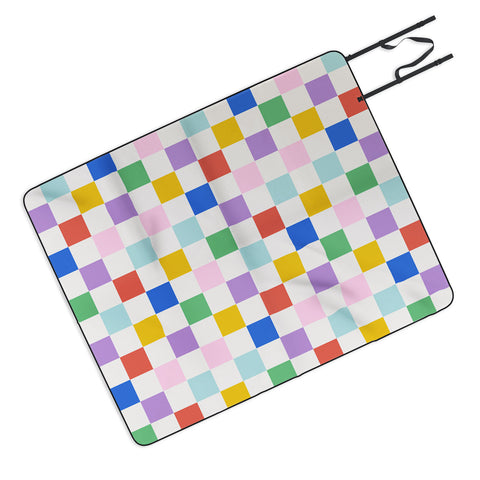 Emanuela Carratoni Checkered Rainbow Picnic Blanket