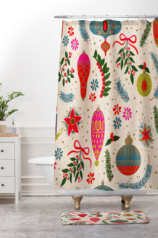 Emanuela Carratoni Christmas Vintage Decorations Shower Curtain And Mat